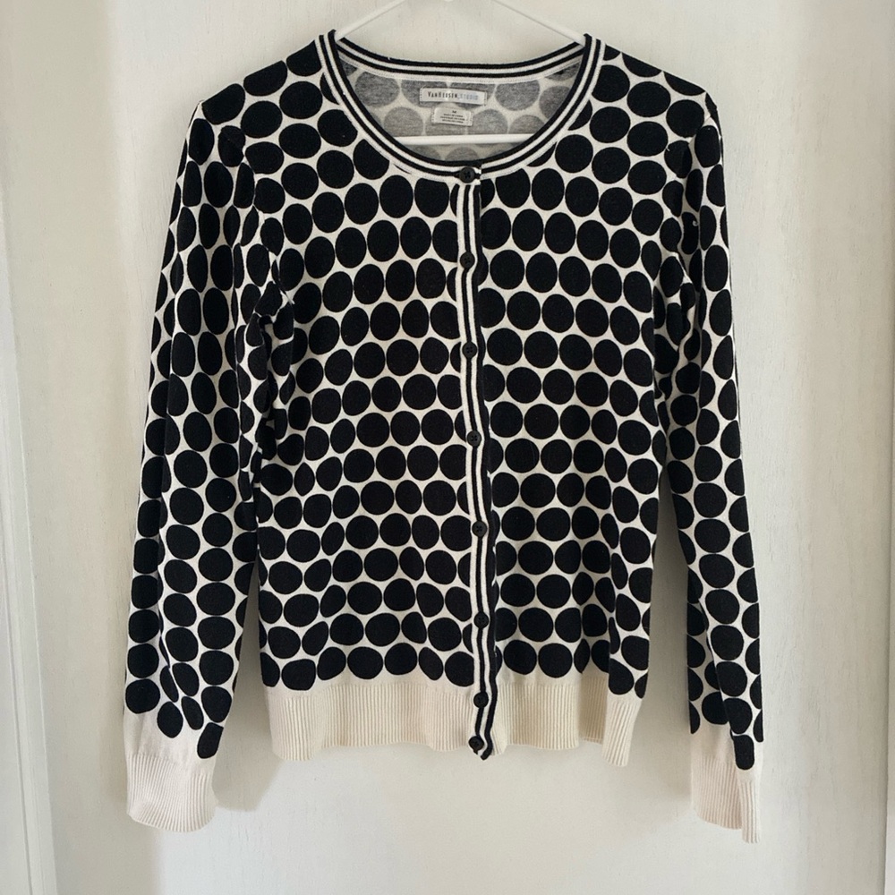 Van Heusen Blk/Wht Polka Dot Cotton Sweater sz. M